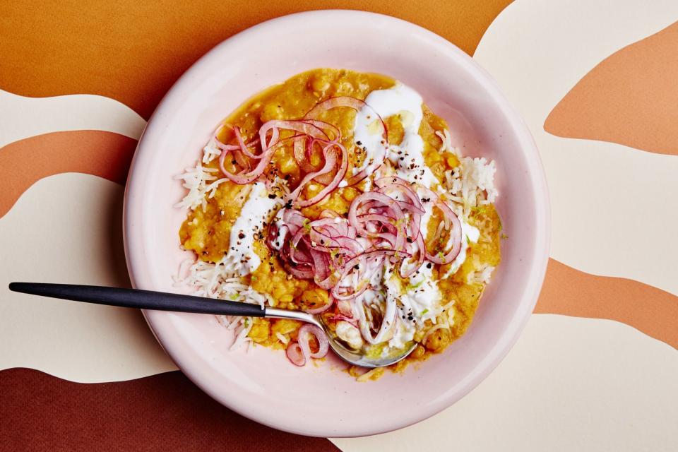 Spiced Dal with Fluffy Rice and Salted Yogurt