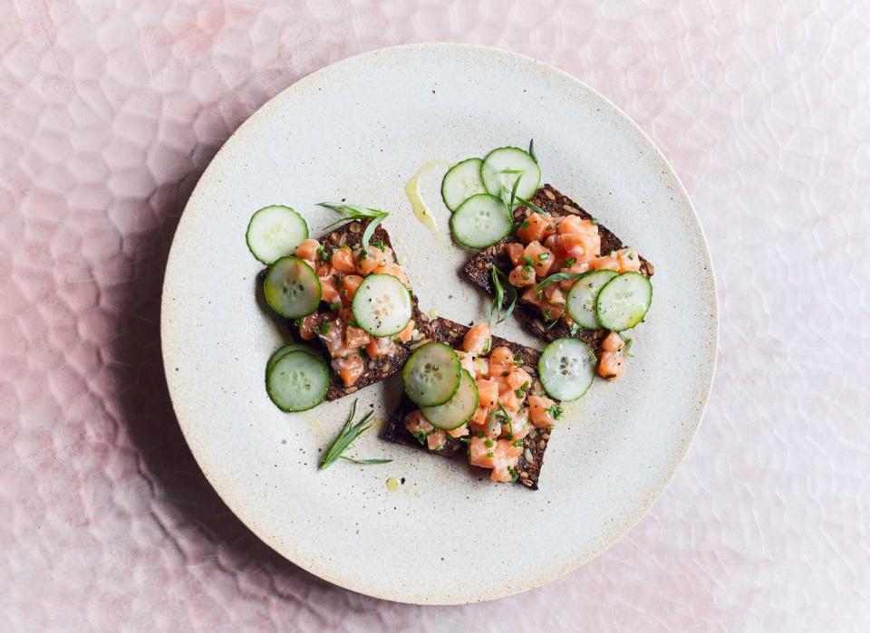 Salmon Tartare with Herbs, Lemon, and Cucumber