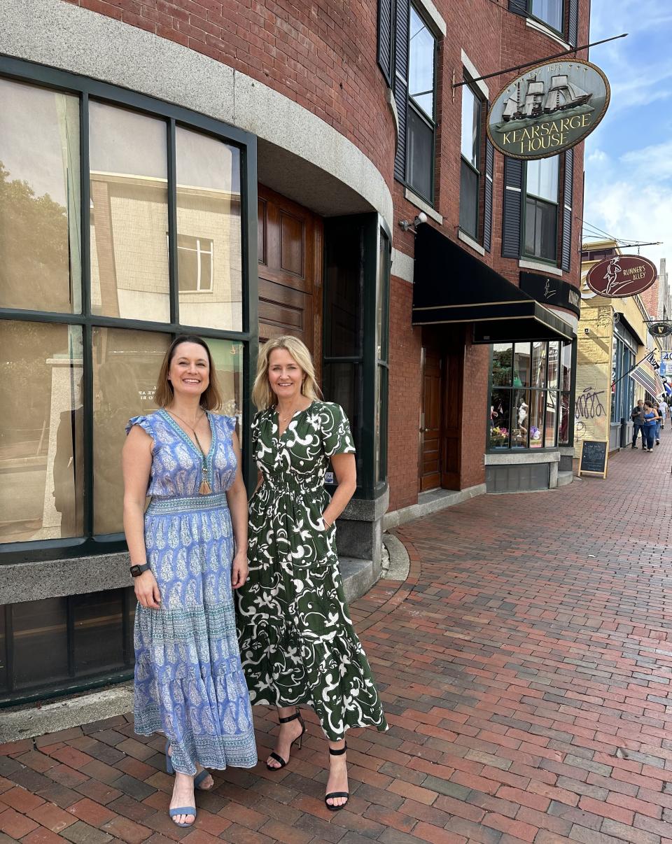 Music Hall Executive Director Tina Sawtelle and Director of Institutional Advancement Mary Beth Johnson are seen at the entrance of the upcoming Ticketing Hub and Members Club under construction at the Kearsarge Building on Congress Street in Portsmouth.