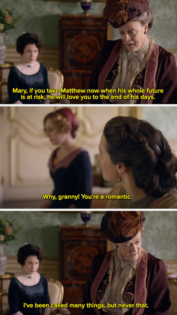 Violet Crawley saying, "I've been called many things, but never that."