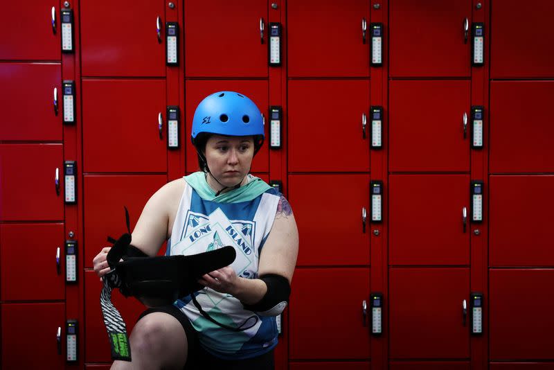 New York's Long Island Roller Rebels practice at the United Skates of America Roller Skating facility in Massapequa, New York