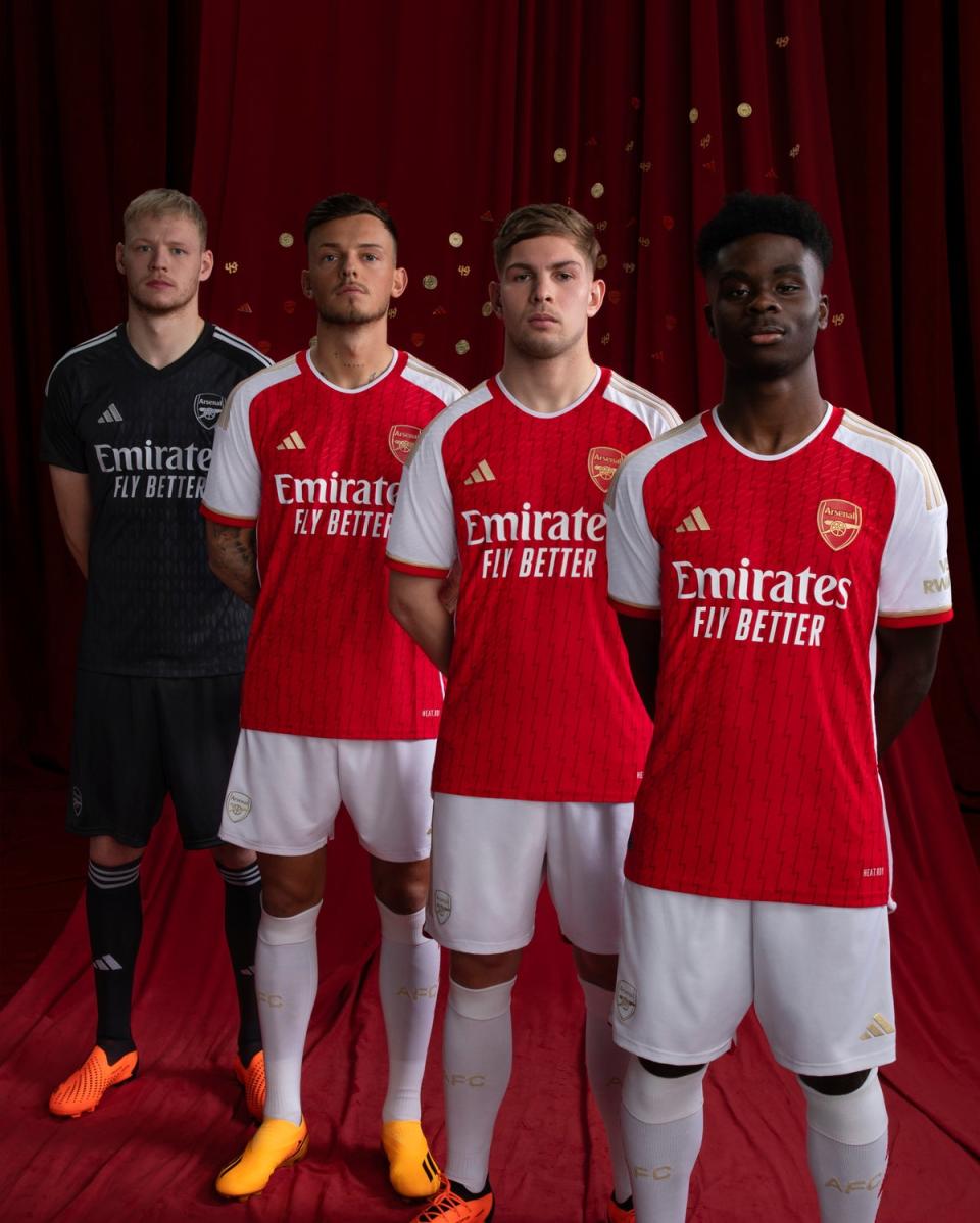 adidas and Arsenal unveil the Arsenal home kit for the 2023/24 season, celebrating the 20th anniversary of the 'Invincibles' season with a bold new look. (adidas)