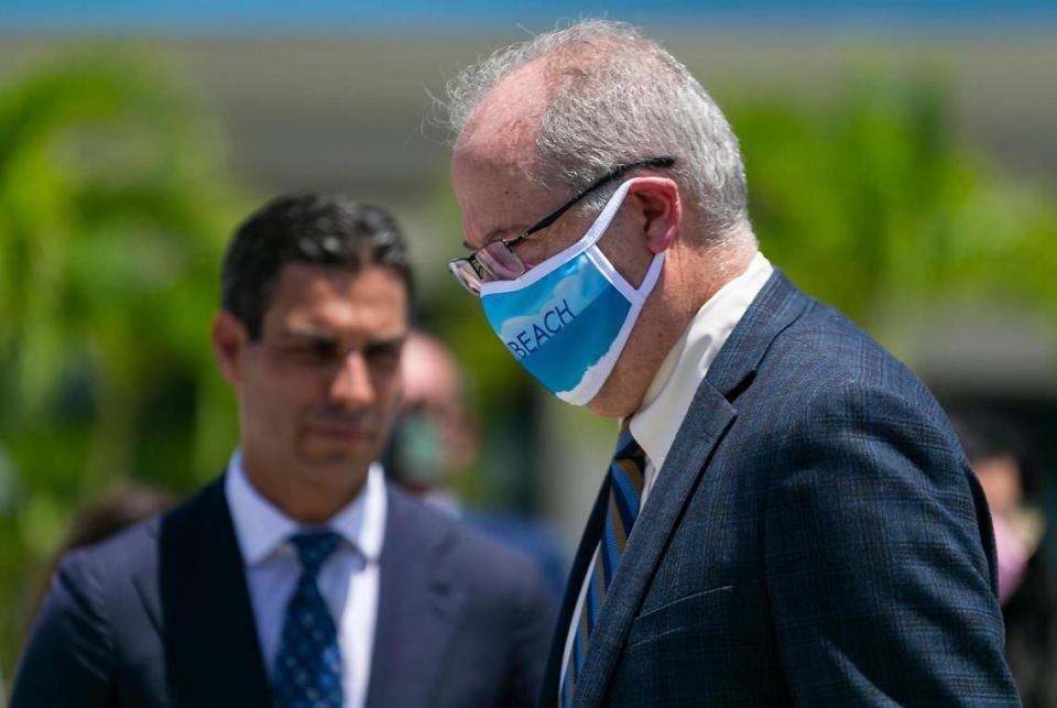 Miami Beach Mayor Dan Gelber attends a COVID-19 press conference outside of Miami City Hall in Coconut Grove, Florida on Monday, June 22, 2020. A total of 15 Miami-Dade mayors gathered to announce stricter enforcement of COVID-19 rules across the county.