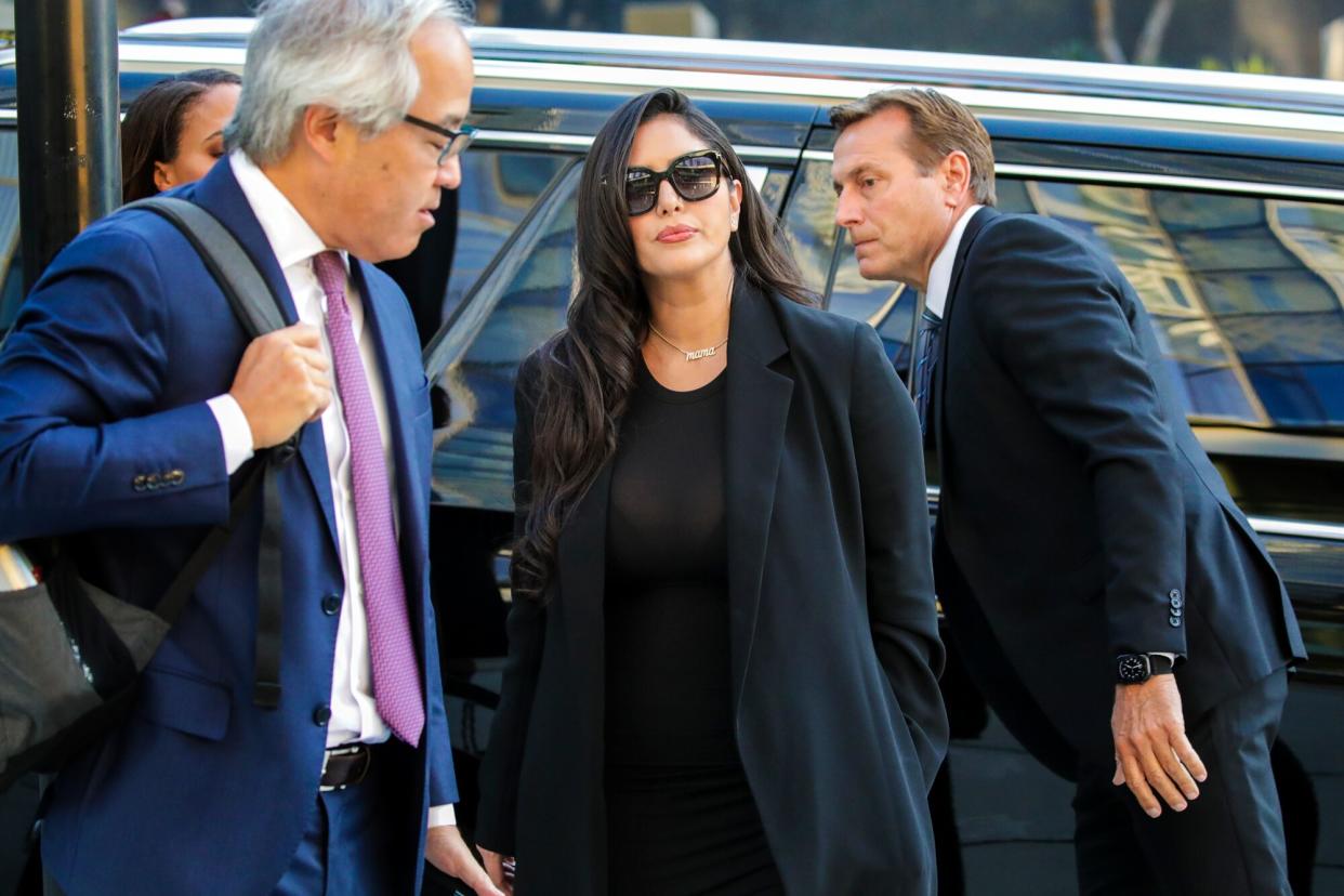 Vanessa Bryant arrives at Federal Court to testify Friday in the lawsuit over graphic photos taken by first responders at the scene of the helicopter crash that killed her husband, basketball legend Kobe Bryant, their teenage daughter and seven others. Bryant photographed at her arrival at U.S. Federal Courthouse on Friday, Aug. 19, 2022 in Los Angeles, CA.