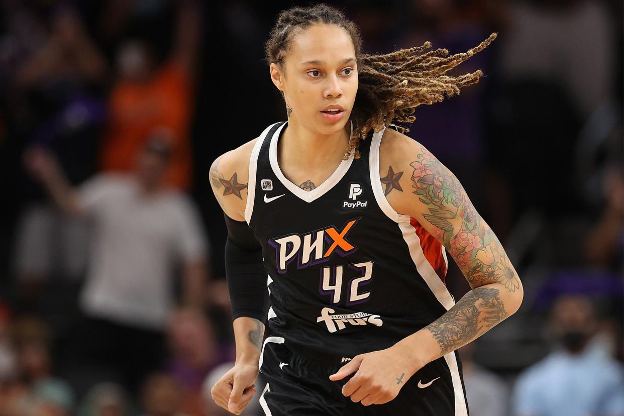 Brittney Griner #42 of the Phoenix Mercury during the first half in Game Four of the 2021 WNBA semifinals at Footprint Center on October 06, 2021 in Phoenix, Arizona.