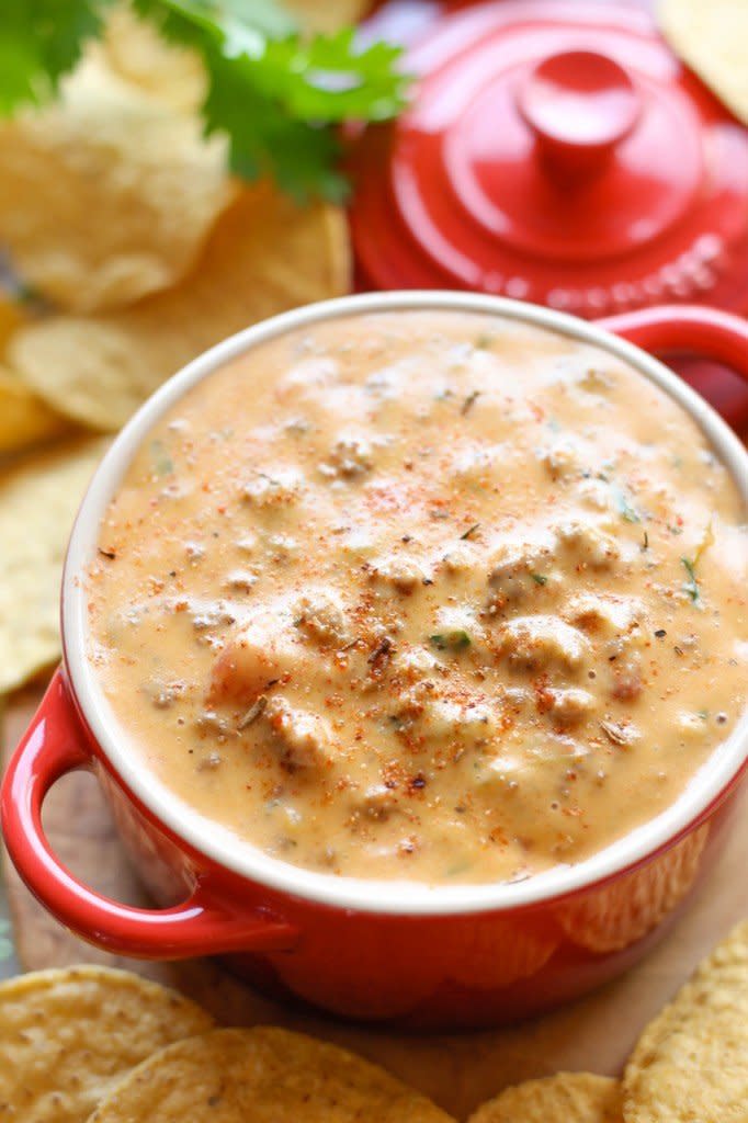 <strong>Get the <a href="http://damndelicious.net/2013/11/04/beef-queso-dip/" target="_blank">Beef Queso Dip recipe</a> from Damn Delicious</strong>