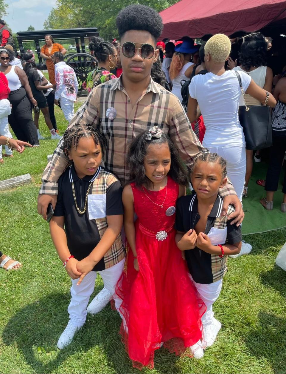 Ra'Shawyn Carter Jr., 15, died after being shot on Aug. 27, 2023 at Easton Town Center. He is pictured here in July 2021 with his younger siblings at his stepfather's funeral.