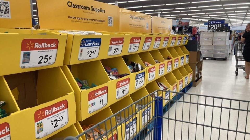 School supplies, such as these seen in WalMart, are showing up as the start of the 2024-2025 school year approaches.