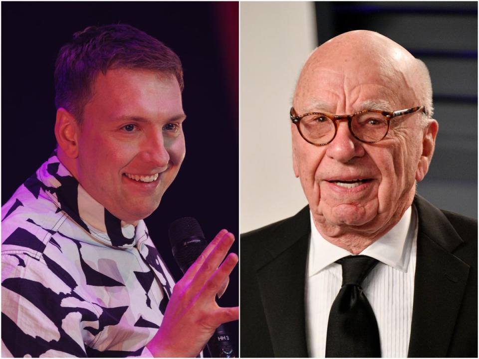 Joe Lycett (left) and Rupert Murdoch (Getty Images)