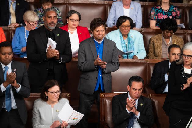 Rep. Shri Thanedar applauds on June 22 as Prime Minister Narendra Modi of India addresses a joint meeting of Congress at the U.S. Capitol.