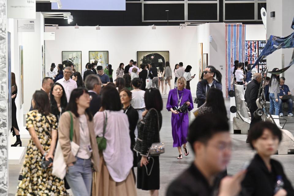 People visit the Art Basel Hong Kong 2023 at Hong Kong Convention and Exhibition Centre on March 22, 2023 in Hong Kong, China.