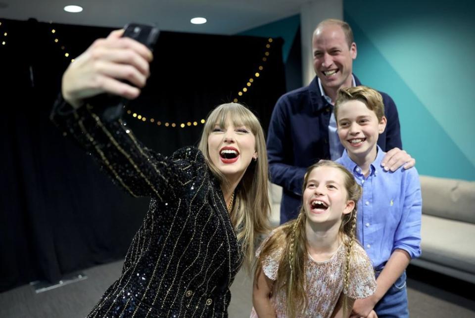Taylor Swift posted a selfie with Prince William, Prince William, Prince George, and Princess Charlotte. The Prince and Princess of Wales