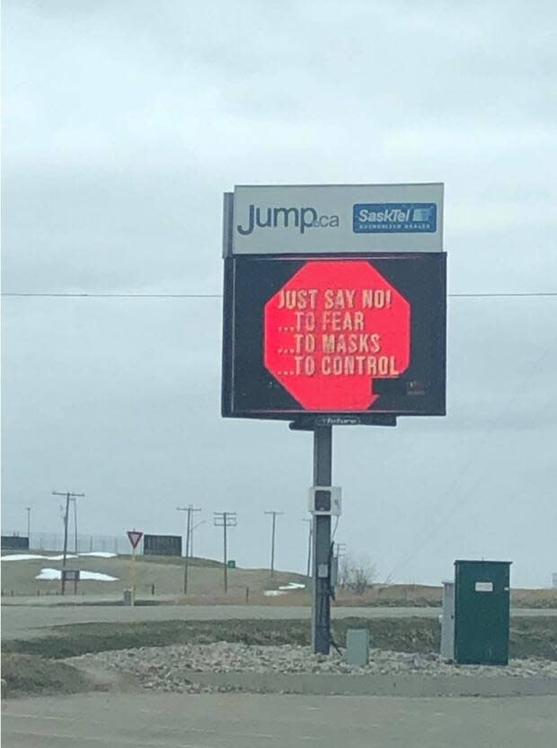 The company that owns the sign, Future Signs, told CBC that it will not be removing the anti-mask and anti-protocol billboards at this time. 