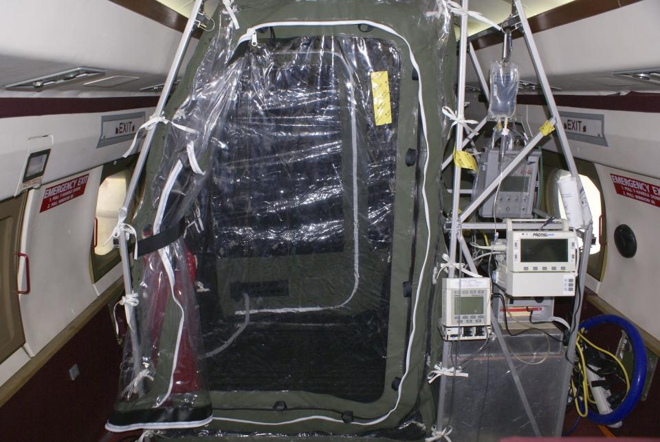 The tentlike device installed on Phoenix Air's planes when biological containment is required. (CDC/Reuters)