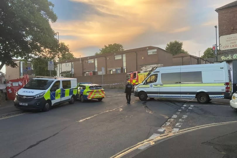 Emergency vehicles at the end of Park Road in Nottingham