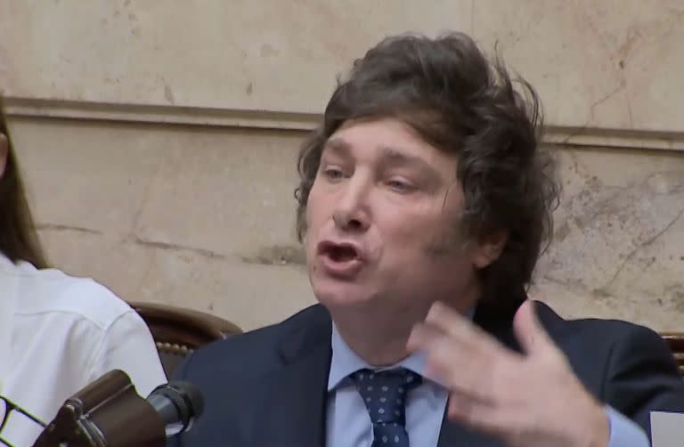 Javier Milei durante el debate del Presupuesto 2023