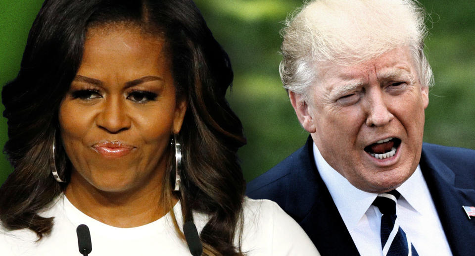 Michelle Obama and President Donald Trump. (Photo illustration: Yahoo News; photos: AP, Leah Mills/Reuters) 