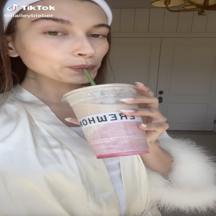 hailey drinking the smoothie