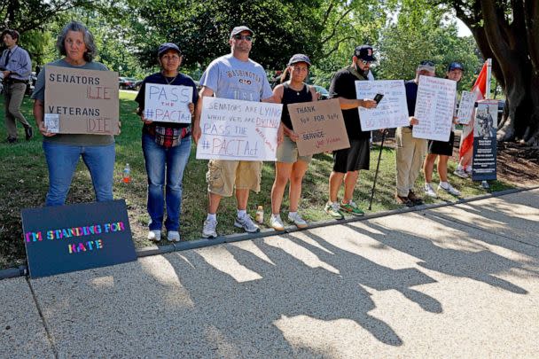 PHOTO: Veterans and supporters of the PACT act demonstrate outside the U.S. Capitol Building in Washington, Aug. 2, 2022. (Anna Moneymaker/Getty Images)