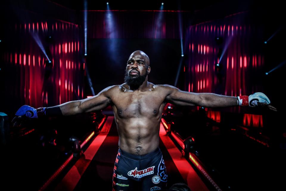 Former Hononegah wrestler and Rockton product Corey Anderson gets himself focused before a fight back on April 17, 2021 at Bellator 257 in Uncasville, Conn., when he pounded Dovletzhan Yagshimuradov to win by third-round TKO.