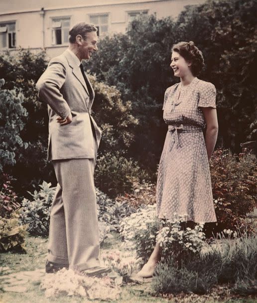 PHOTO: Princess Elizabeth, the future Queen Elizabeth II, talking with her father, King George VI, July 8, 1946.  (Lisa Sheridan/Hulton Archive via Getty Images)