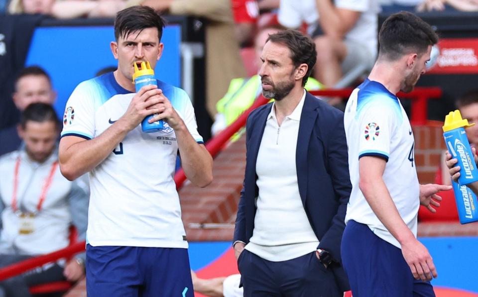 Gareth Southgate chats to Harry Maguire