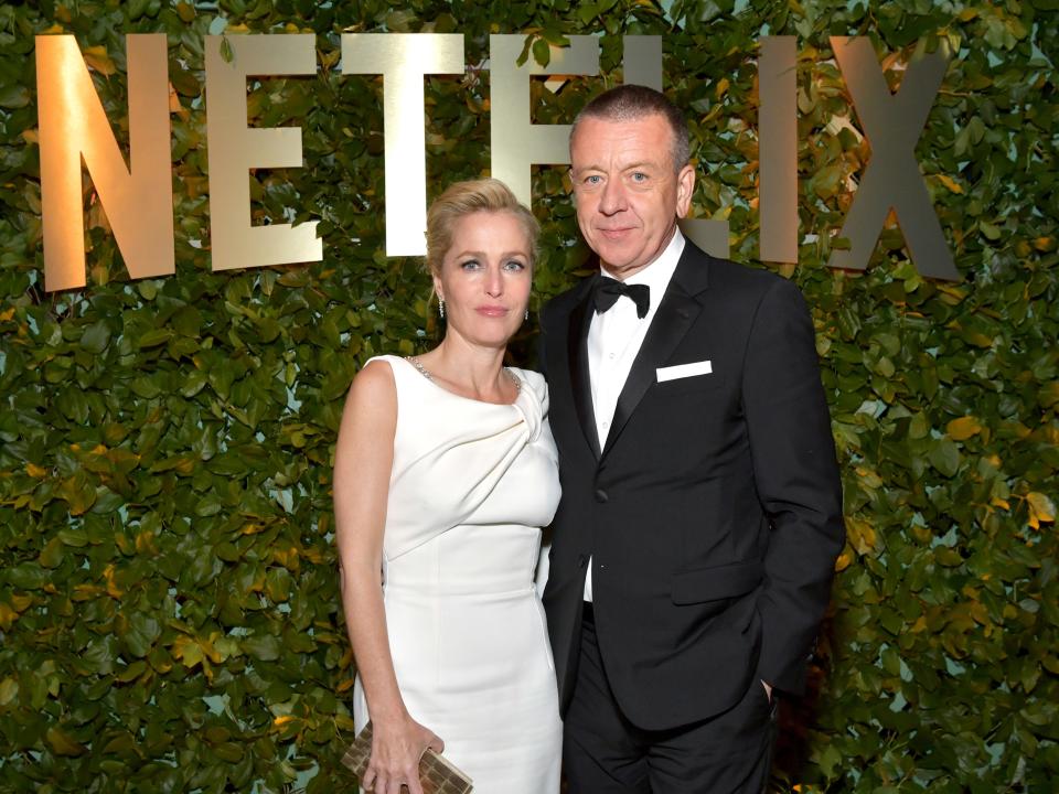 Gillian Anderson and Peter Morgan at the 2020 Golden Globes After Party.