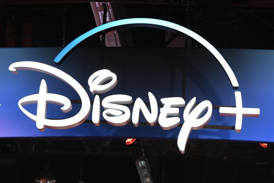 A Disney+ streaming service sign is pictured at the D23 Expo, billed as the "largest Disney fan event in the world," on August 23, 2019 at the Anaheim Convention Center in Anaheim, California. - Disney Plus will launch on November 12 and will compete with out streaming services such as Netflix, Amazon, HBO Now and soon Apple TV Plus. (Photo by Robyn Beck / AFP)        (Photo credit should read ROBYN BECK/AFP/Getty Images)