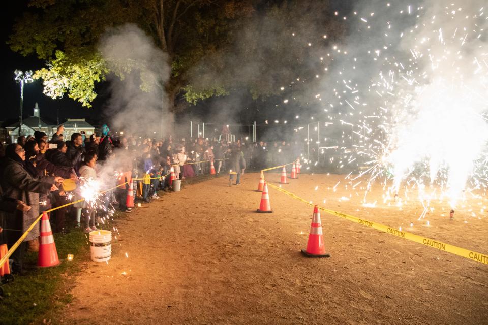 Over 400 families enjoyed sparklers at a Diwali fireworks celebration sponsored by Sanskriti in Livingston, NJ on Friday, November 5, 2021.