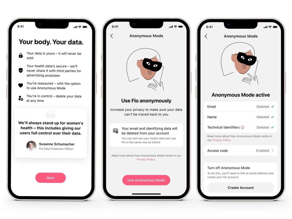 Flo says its new Anonymous Mode removes personal emails, names and other technical identifiers and prevents law enforcement from being able to connect its data to a particular user.