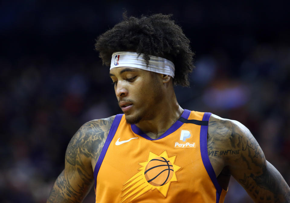 TORONTO, ON - FEBRUARY 21:  Kelly Oubre Jr. #3 of the Phoenix Suns looks on during the second half of an NBA game against the Toronto Raptors at Scotiabank Arena on February 21, 2020 in Toronto, Canada.  NOTE TO USER: User expressly acknowledges and agrees that, by downloading and or using this photograph, User is consenting to the terms and conditions of the Getty Images License Agreement.  (Photo by Vaughn Ridley/Getty Images)