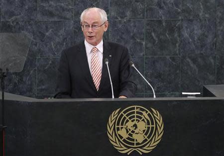 Herman Van Rompuy, President of the European Council, addresses the 68th United Nations General Assembly at U.N. headquarters in New York, September 25, 2013. REUTERS/Mike Segar