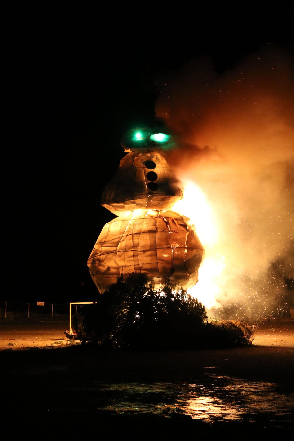 The Burning Snowman Festival returns for 2023 at Doc's Beach House and Mr. Ed's in Port Clinton. A 25-foot snowman will be ready when the festival is held Feb. 25. This snowman, named Tim, burned in 2020 at Waterworks Park.