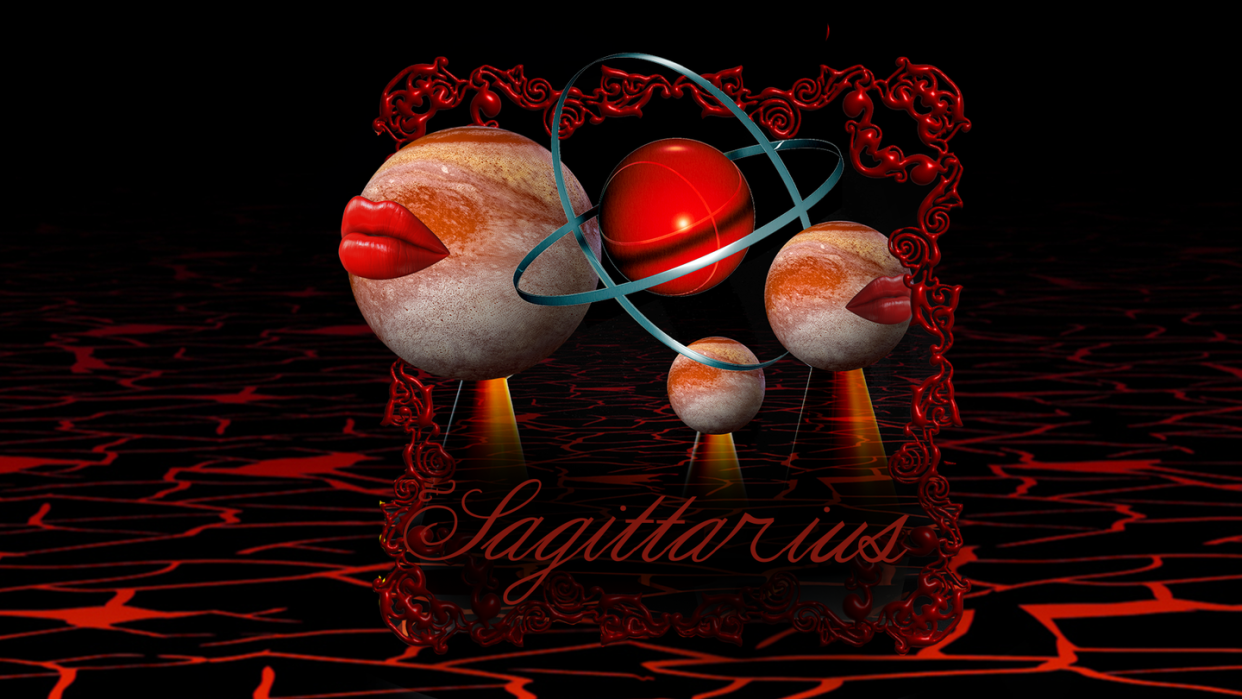 the word sagittarius under a group of planets