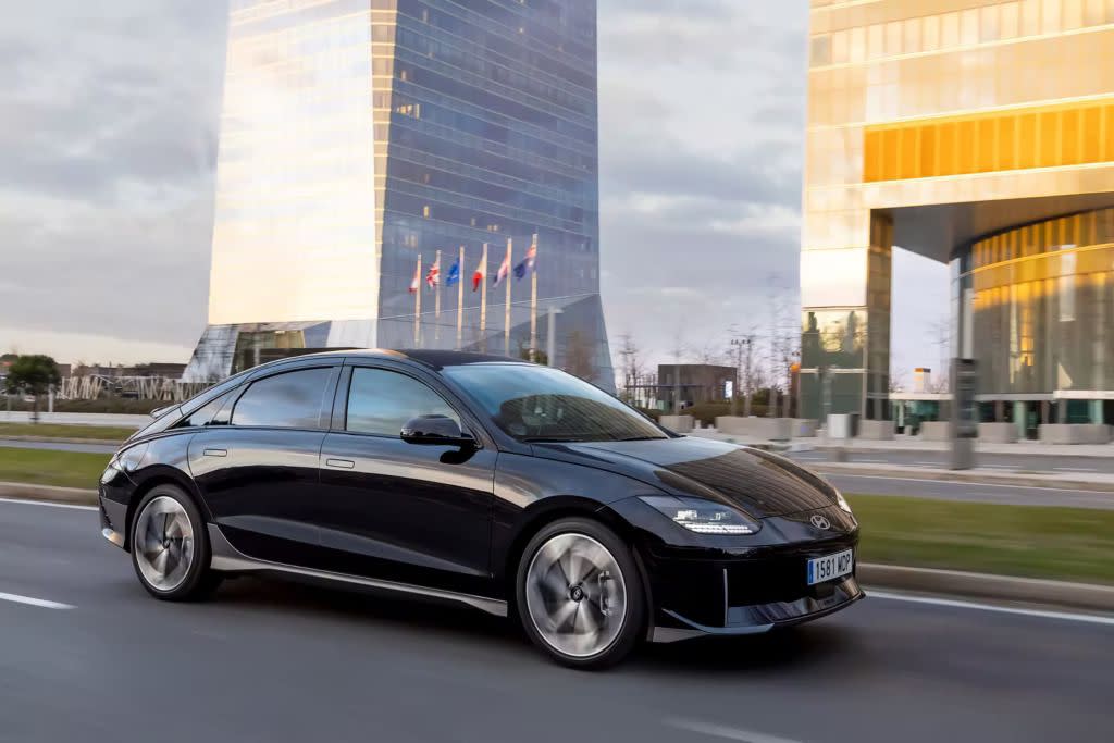 Black Hyundai Ioniq 6 in motion