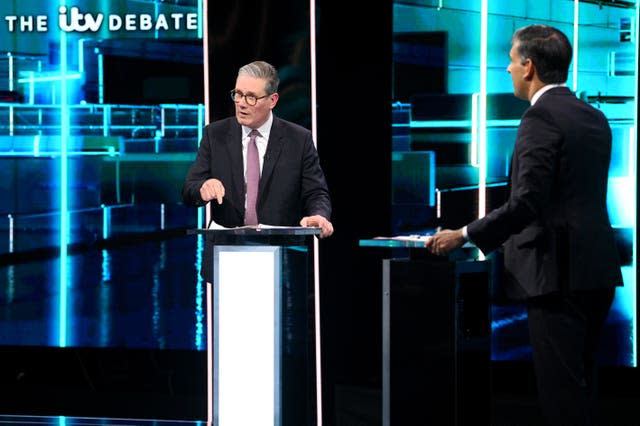 Prime Minister Rishi Sunak (right) and Labour Party leader Sir Keir Starmer during the ITV General Election debate earlier this month