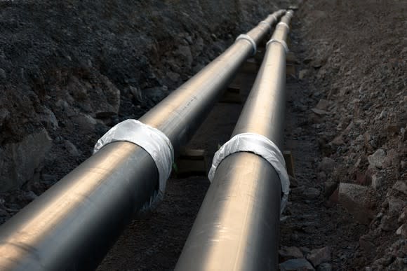 A pipeline in a ditch at a construction site.