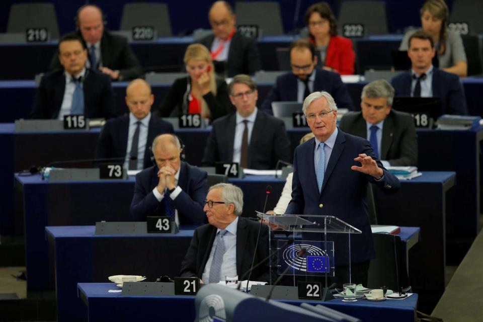 European Union's chief Brexit negotiator Michel Barnier addresses the plenary of the European Parliament on Brexit. (REUTERS)