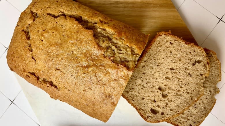 A loaf of Krusteaz Banana Bread Mix