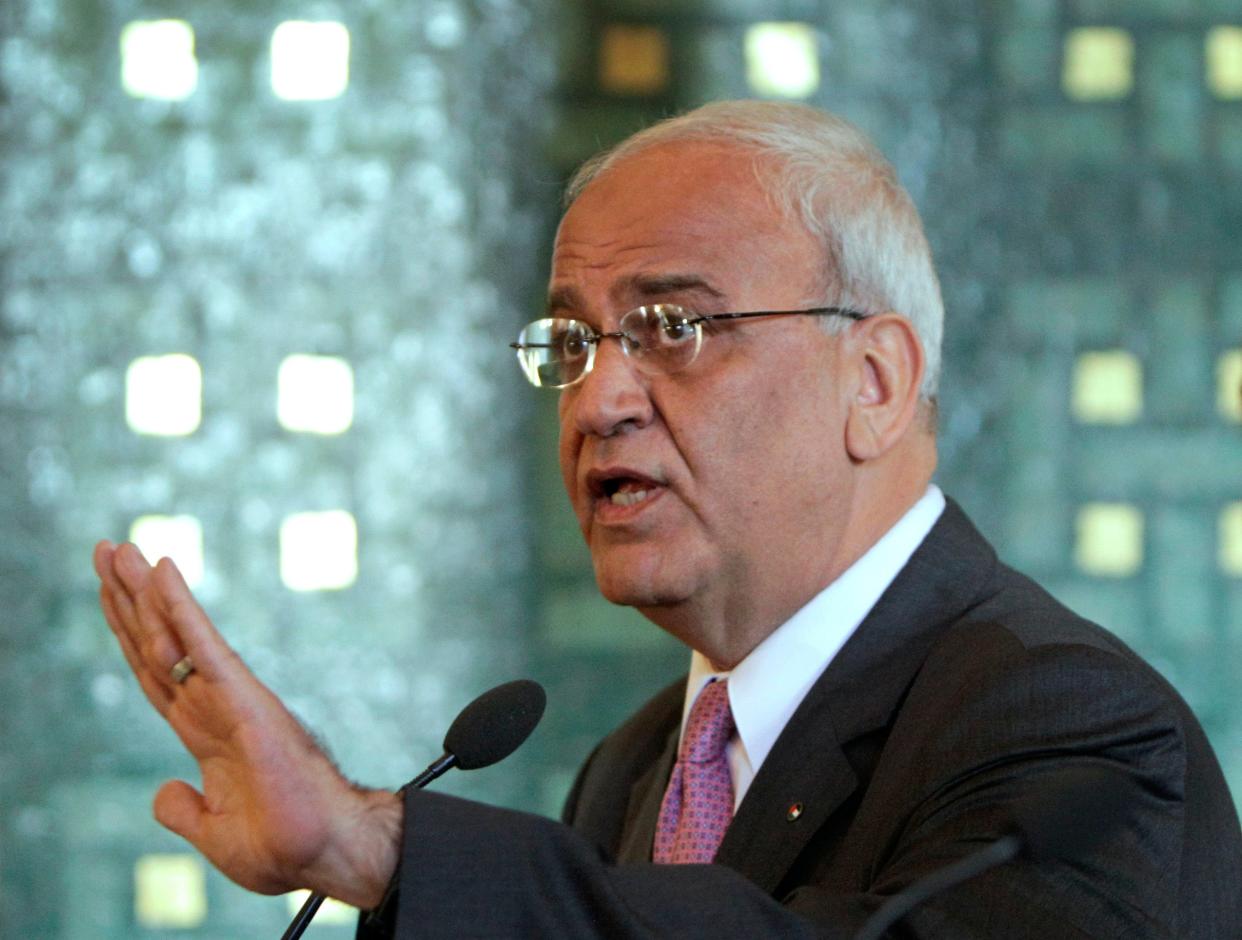Saeb Erekat, a veteran peace negotiator and prominent international spokesman for the Palestinians for more than three decades, has died. He was 65. (AP Photo/Amr Nabil, File) (AP)