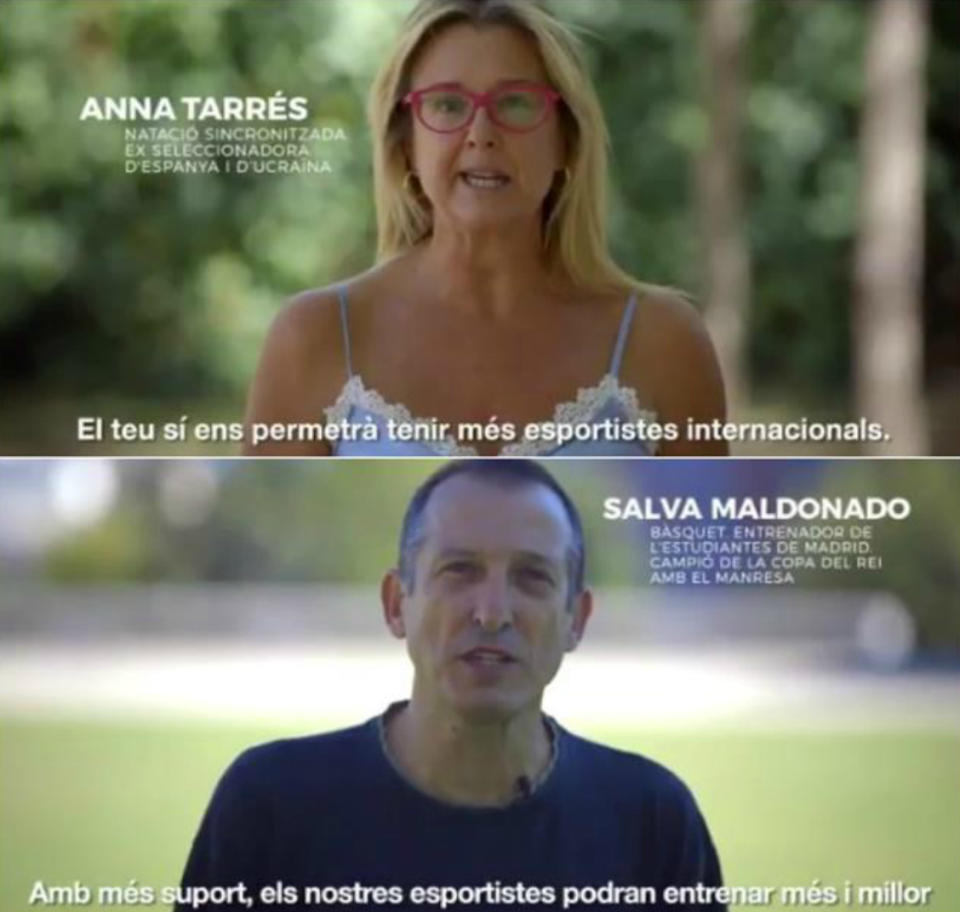 Antes de aquel referéndum, varios deportistas y entrenadores catalanes mostraron su apoyo a la independencia en la campaña ‘L’Esport pel Sí’. La que fuera seleccionadora del equipo español de natación sincronizada Anna Tarrés o el técnico del Movistar Estudiantes Salva Maldonado fueron algunos de los participantes. (Foto: Twitter / @sportpelsi).