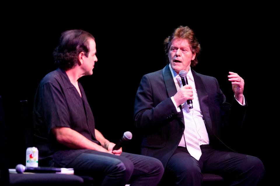 Joel Weinshanker, Elvis Presley Enterprises managing partner and majority owner, and Jerry Schilling, a longtime Presley family friend and confidante, speak about Lisa Marie Presley during “A Celebration of Lisa Marie Presley” at Graceland Soundstage as a part of Elvis Week 2023 in Memphis, Tenn., on Tuesday, August 15, 2023.