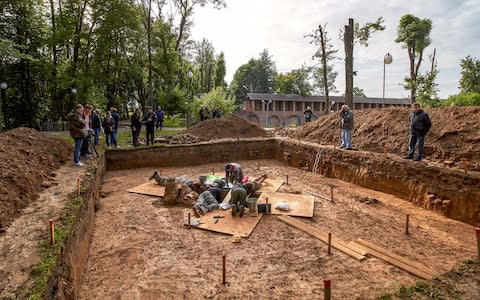 Archaeologists worked at the site of Gudin's burial place in a park in Smolensk - Credit: DENIS MAXIMOV/AFP via Getty Images