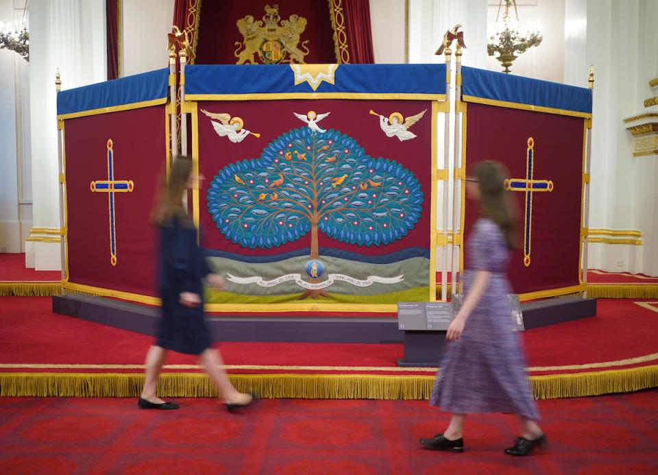The Anointing Screen, 2023, during a photo call for the new Coronation display for the summer opening of the State Rooms at Buckingham Palace in London.