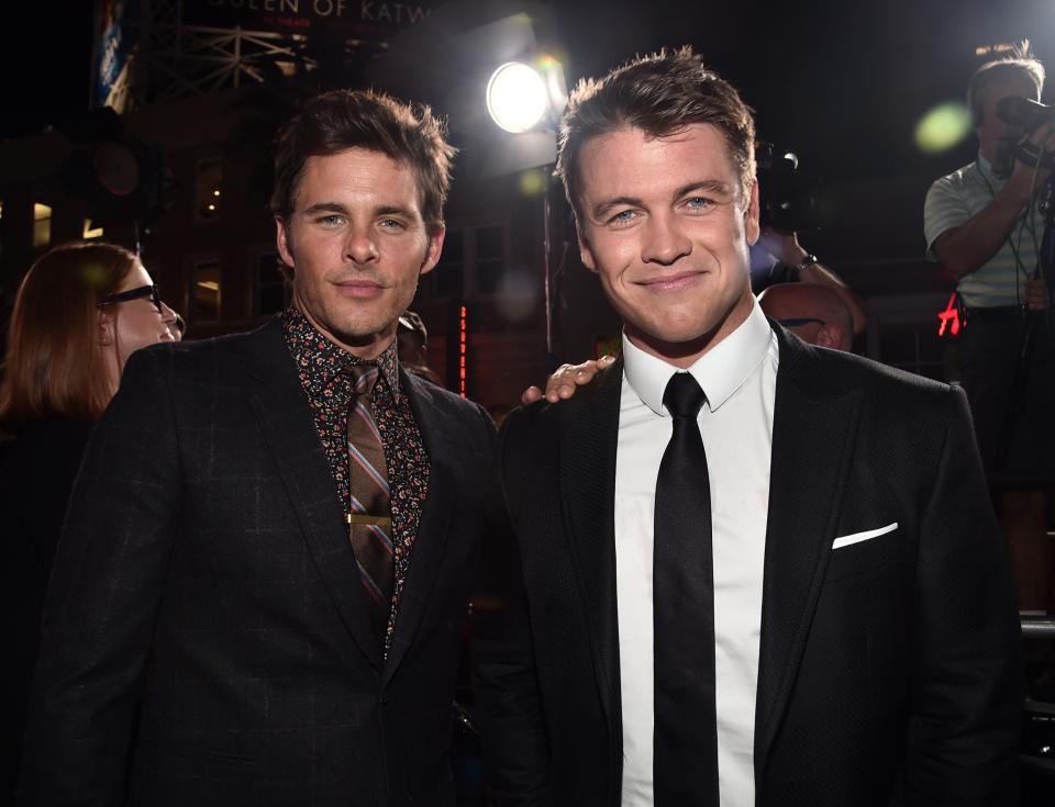 Actors James Marsden (L) and Luke Hemsworth attends the premiere of HBO’s “Westworld”. (Photo by Alberto E. Rodriguez/Getty Images)