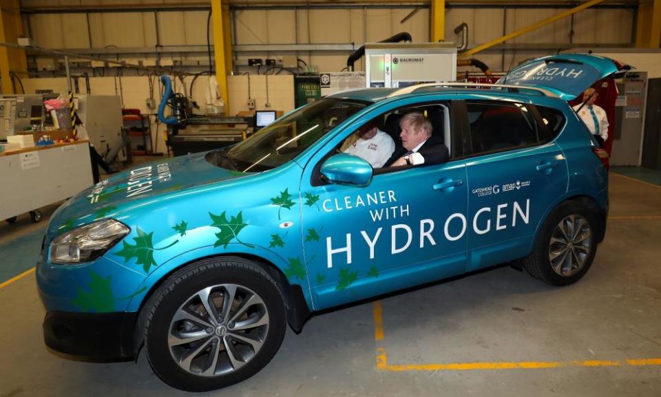 Former PM Boris Johnson trying out a hydrogen-powered car at the industry centre at the University of Sunderland in 2020.