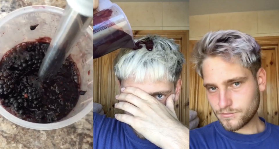 TikTok users have been dyeing their hair purple using blackberries. But is it safe? (Photos via TikTok/@jakubkurys)