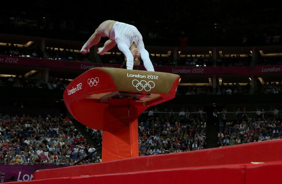 <p>McKayla Maroney Maroney of United States competes on the vault during the Artistic Gymnastics Women’s Vault final on Day 9 of the London 2012 Olympic Games at North Greenwich Arena on August 5, 2012 in London, England. (Photo by Ronald Martinez/Getty Images) </p>