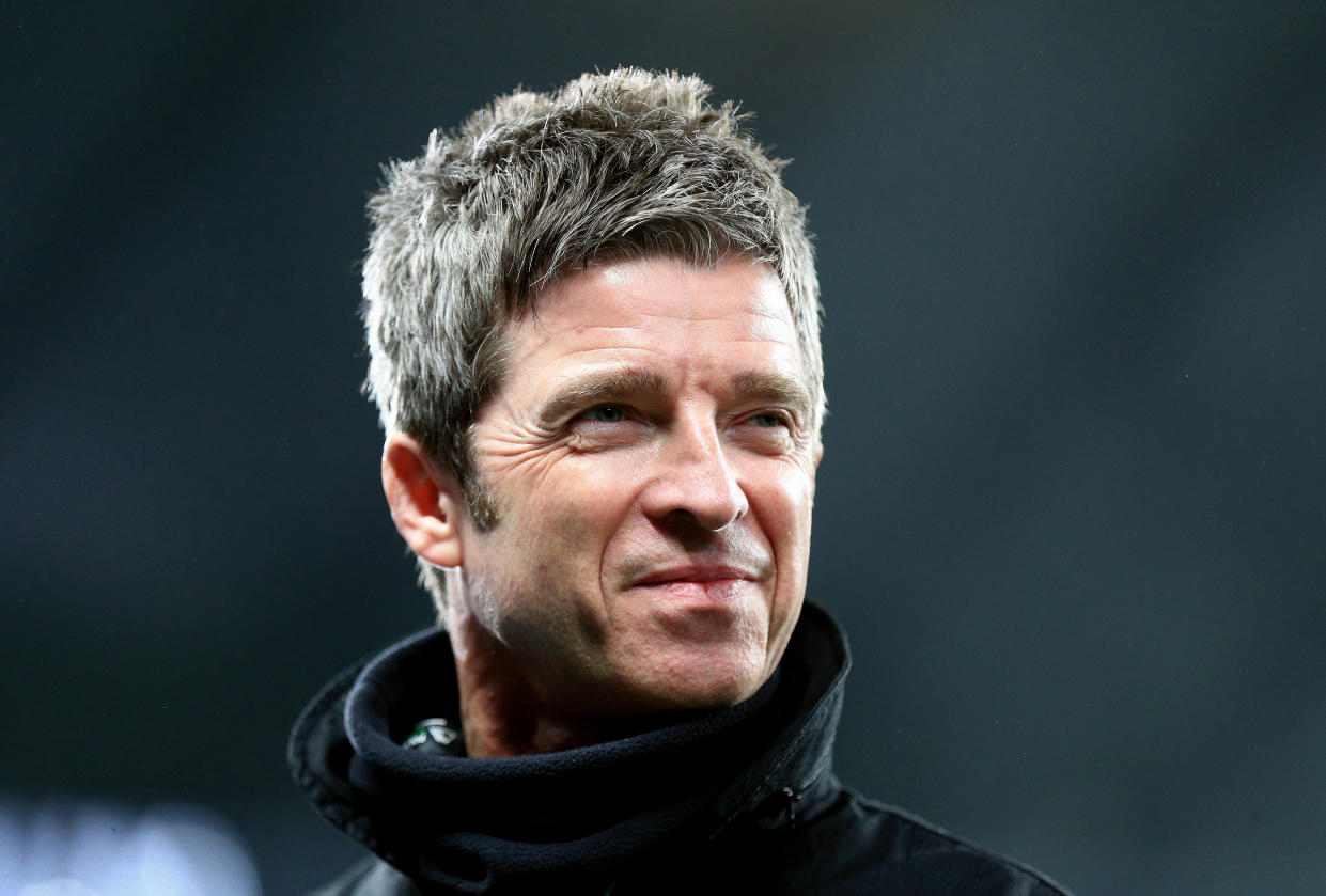 MANCHESTER, ENGLAND - DECEMBER 07: Noel Gallagher is interviewed before the match during the Premier League match between Manchester City and Manchester United at Etihad Stadium on December 07, 2019 in Manchester, United Kingdom. (Photo by Matt McNulty - Manchester City/Manchester City FC via Getty Images)