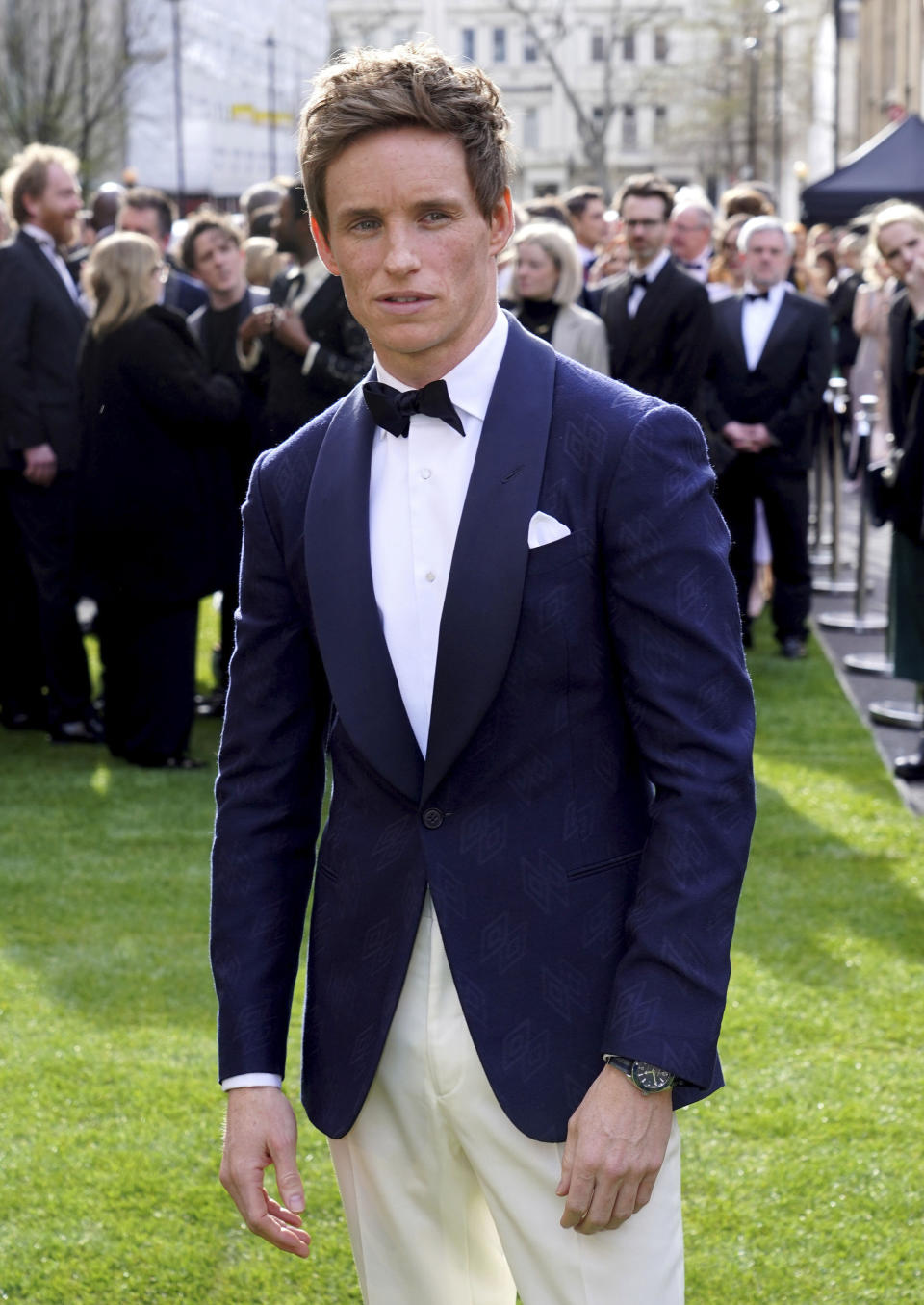 Eddie Redmayne arrives for the Laurence Olivier Awards at the Royal Albert Hall, London, Sunday April 10, 2022. (Ian West/PA via AP)